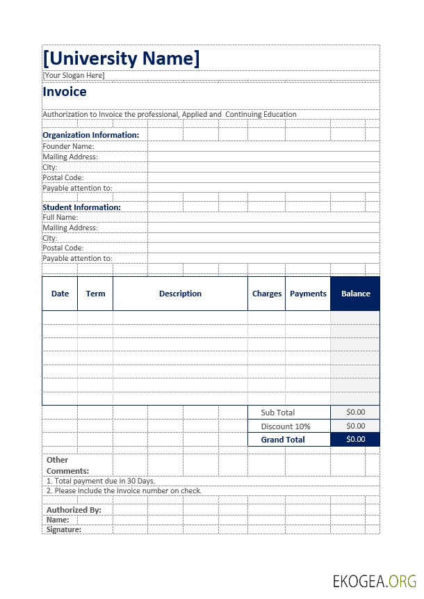 Modèle de facture d'éducation simple